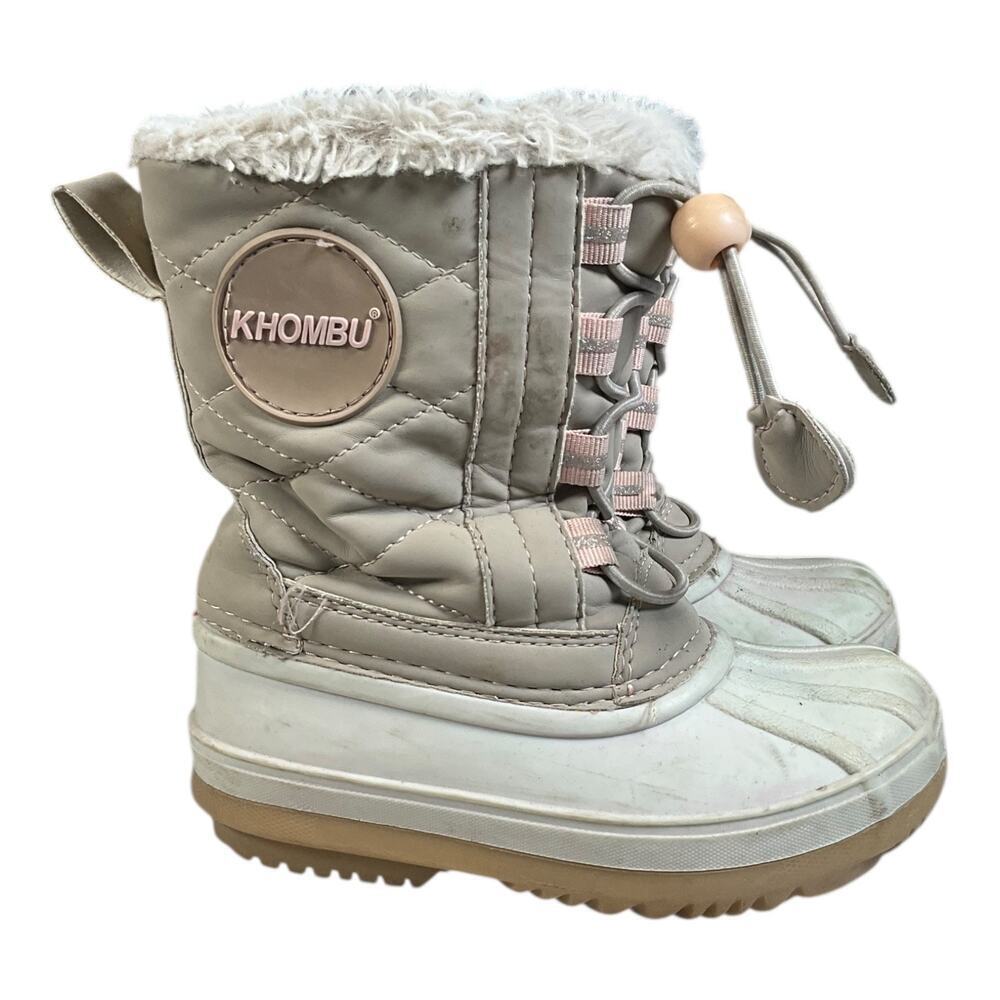 Khombu Girls Winter Snow Boots Size 8 Waterproof Insulated Quilted Pink Gray